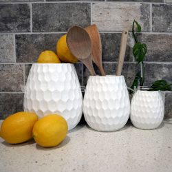 Potsonline - Satin White Finish - Dimple Wall Pot