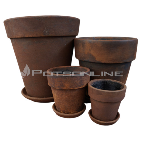 Potsonline - Small Pots - Rust Flower Pot with matching Saucer